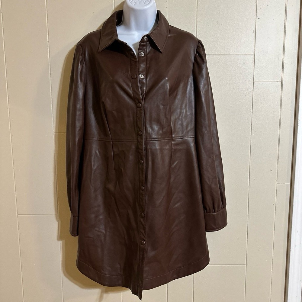 7 For All Mankind Brown Faux Leather Snap Blazer Jacket Womens Large NWT